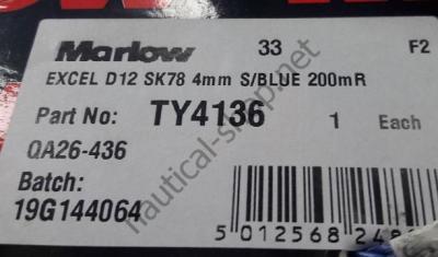 Яхтенный плетеный трос Marlow Dyneema Excel D12 4 мм, синий, 06.426.40BL